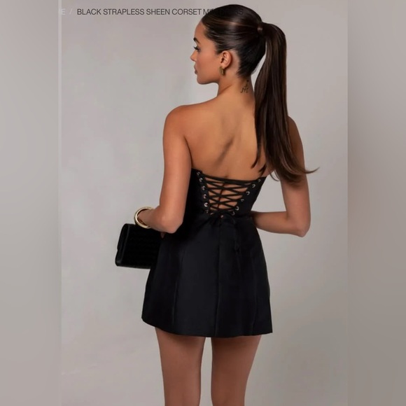 Heiress BLACK STRAPLESS SHEEN CORSET MINI DRESS sexy dark feminine glamour SMALL - Picture 9 of 14